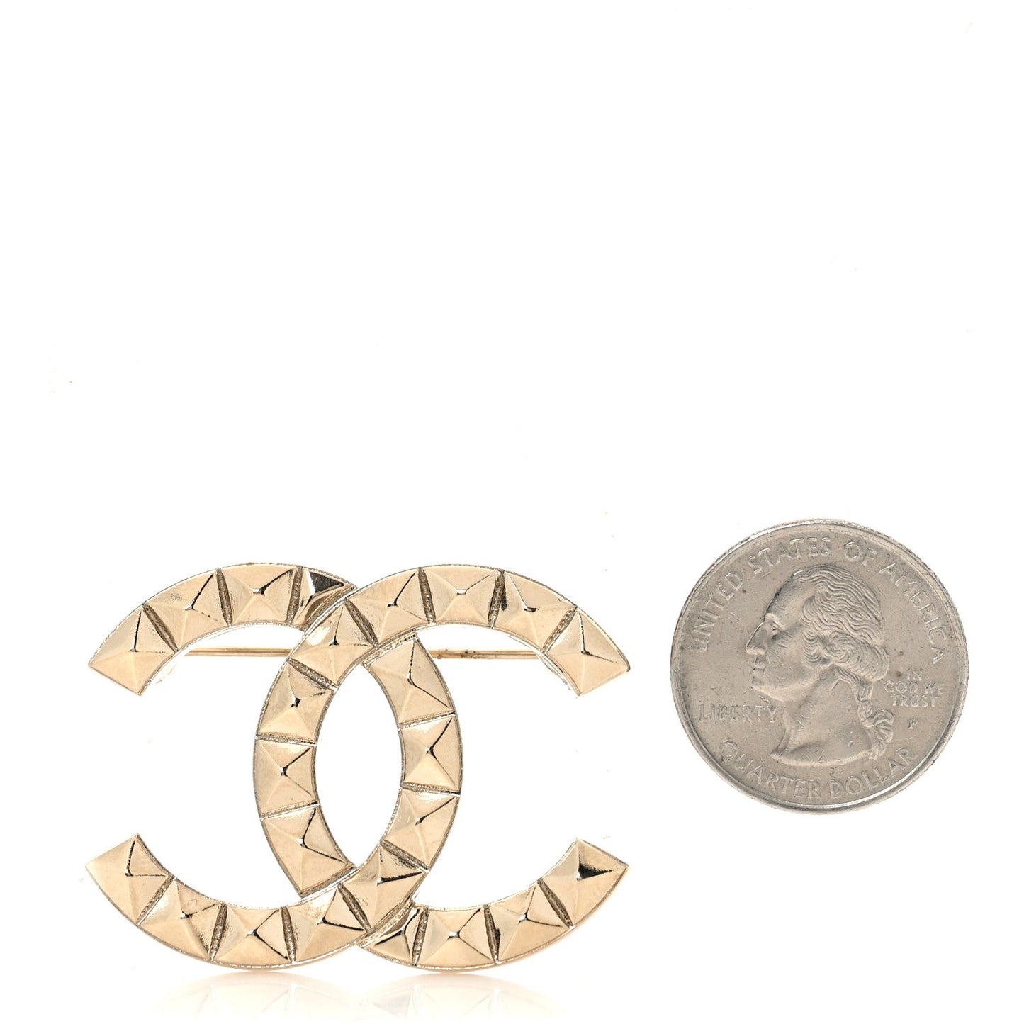 Studded CC Pin Brooch Gold