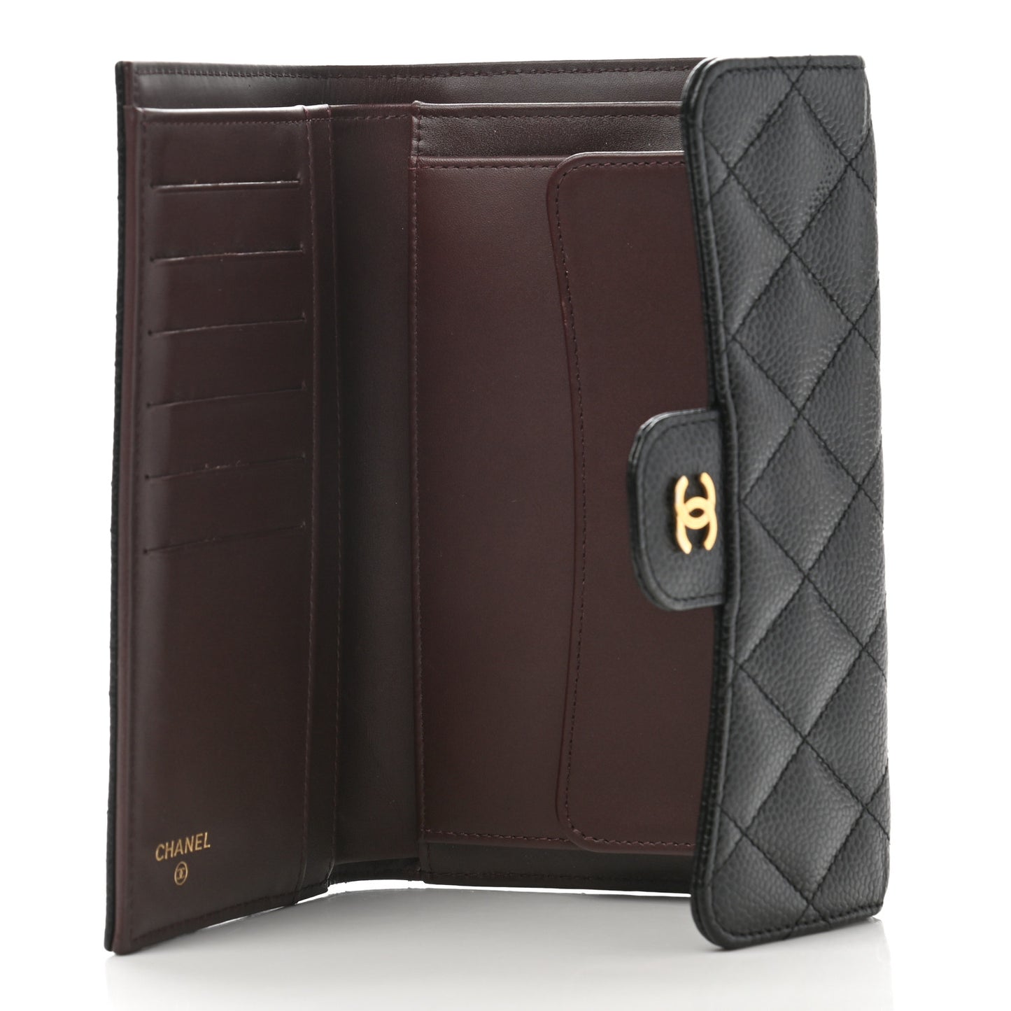 Caviar Quilted Large Flap Wallet Black