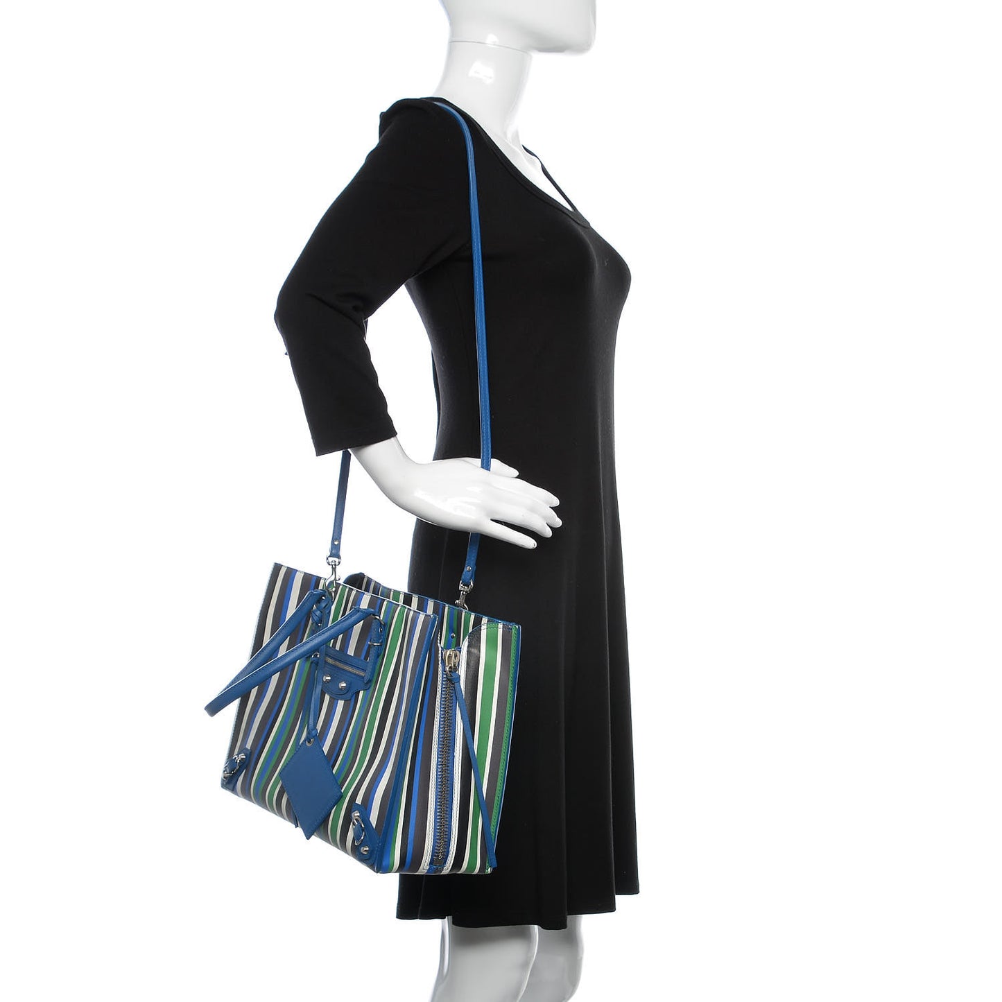 Veau Striped Papier B4 Zip Around Tote Variante Blue