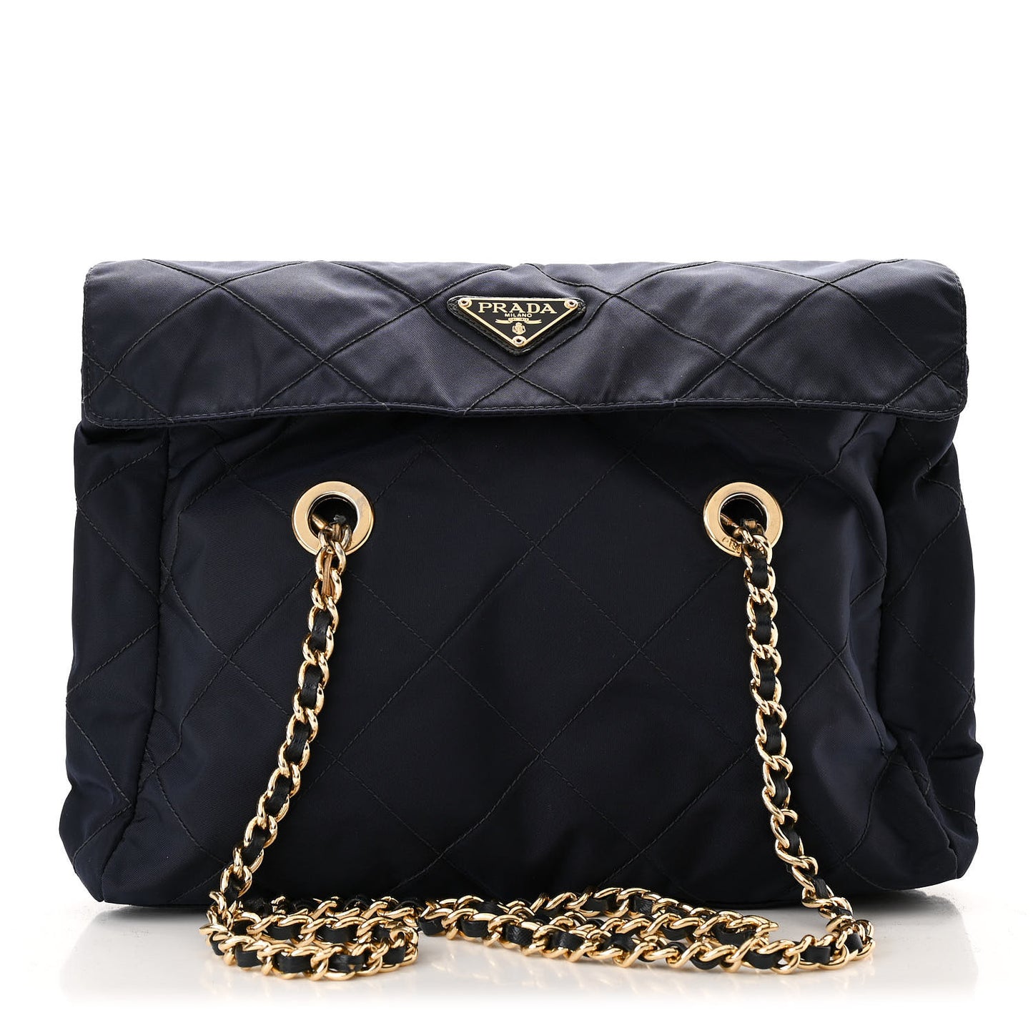 Nylon Tessuto Impuntu Quilted Flap Shoulder Bag Blue