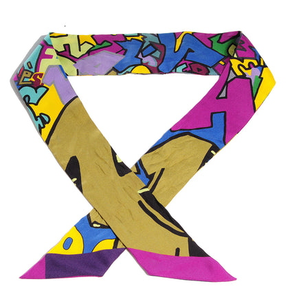 Hermes Silk Graff Graffiti Twilly Fuchsia Kaki Jaune 1 of 5