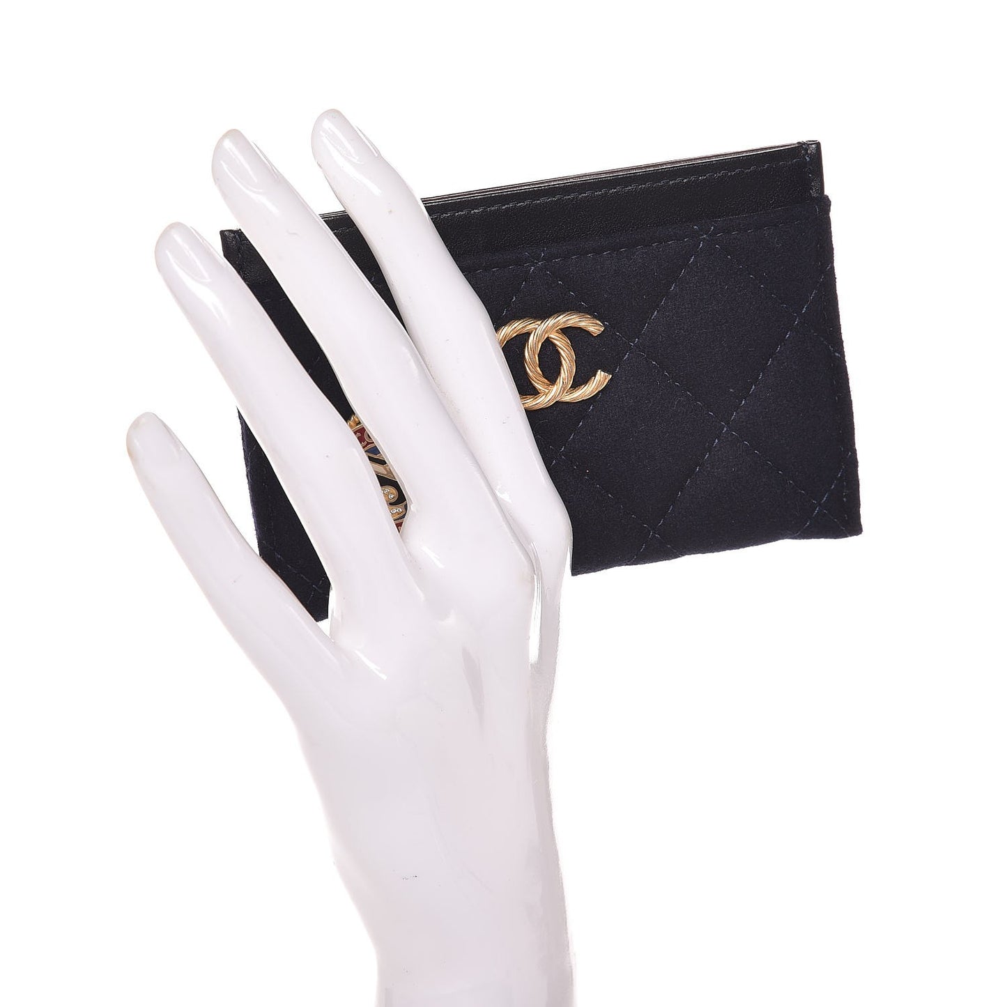 Wool Quilted Paris-Hamburg Charms Card Holder Navy
