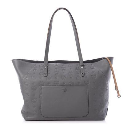 MCM Calfskin Ottomar Monogram Medium Klara Top Zip Tote Charcoal 1 of 9