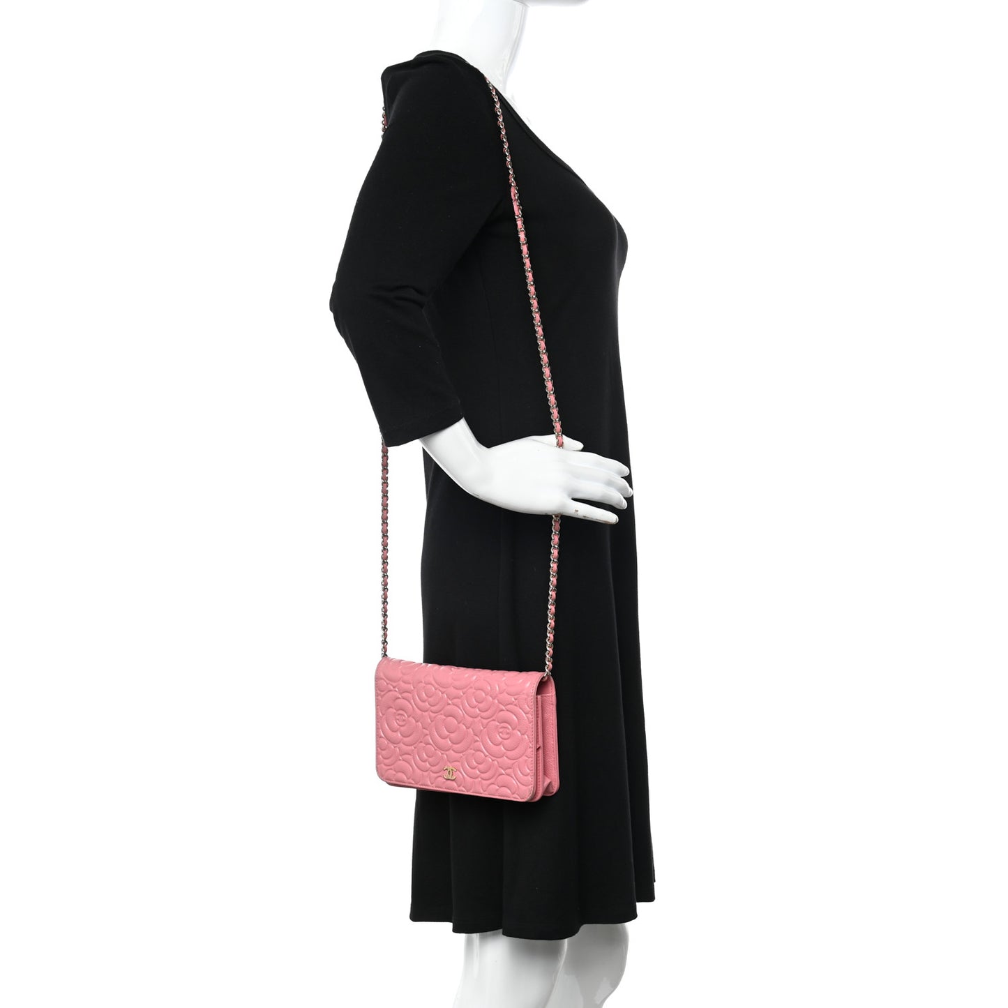 Caviar Camellia Embossed Wallet On Chain WOC Light Pink