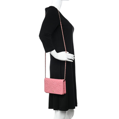 Chanel Caviar Camellia Embossed Wallet On Chain WOC Light Pink 2 of 16