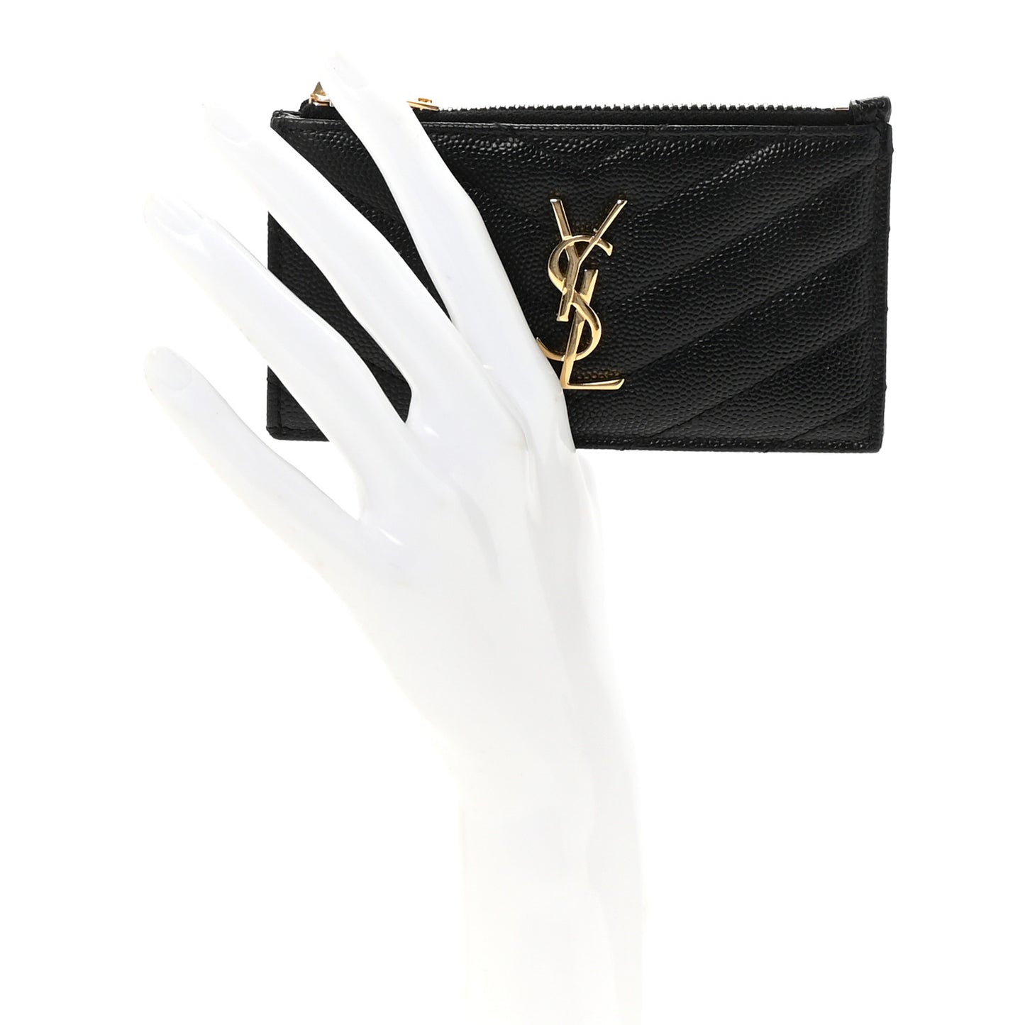 Grain De Poudre Matelasse Chevron Monogram Fragments Zippered Card Case Black