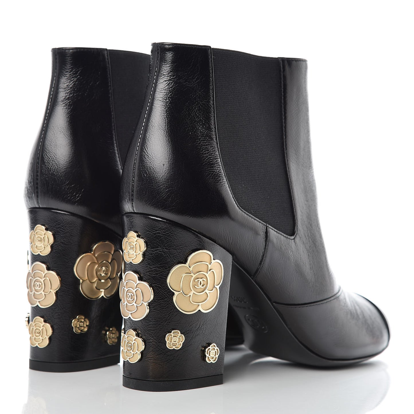 Crumpled Calfskin Camellia Short Boots 39.5 Black