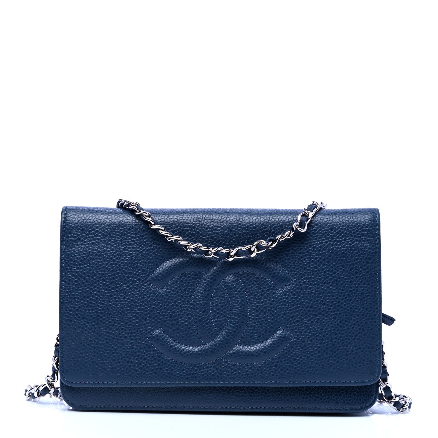 Chanel Caviar Timeless CC Wallet On Chain WOC Dark Blue 1 of 5