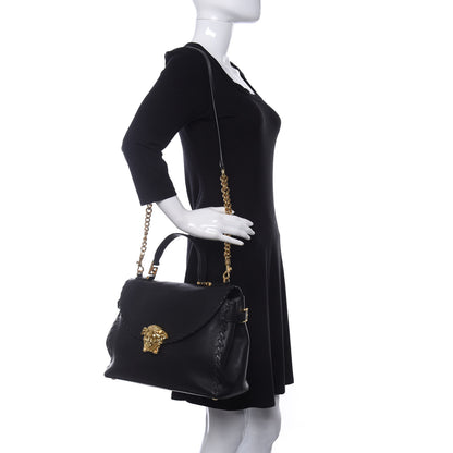 Versace Calfskin Whipstitch Palazzo Top Handle Satchel Black 2 of 10