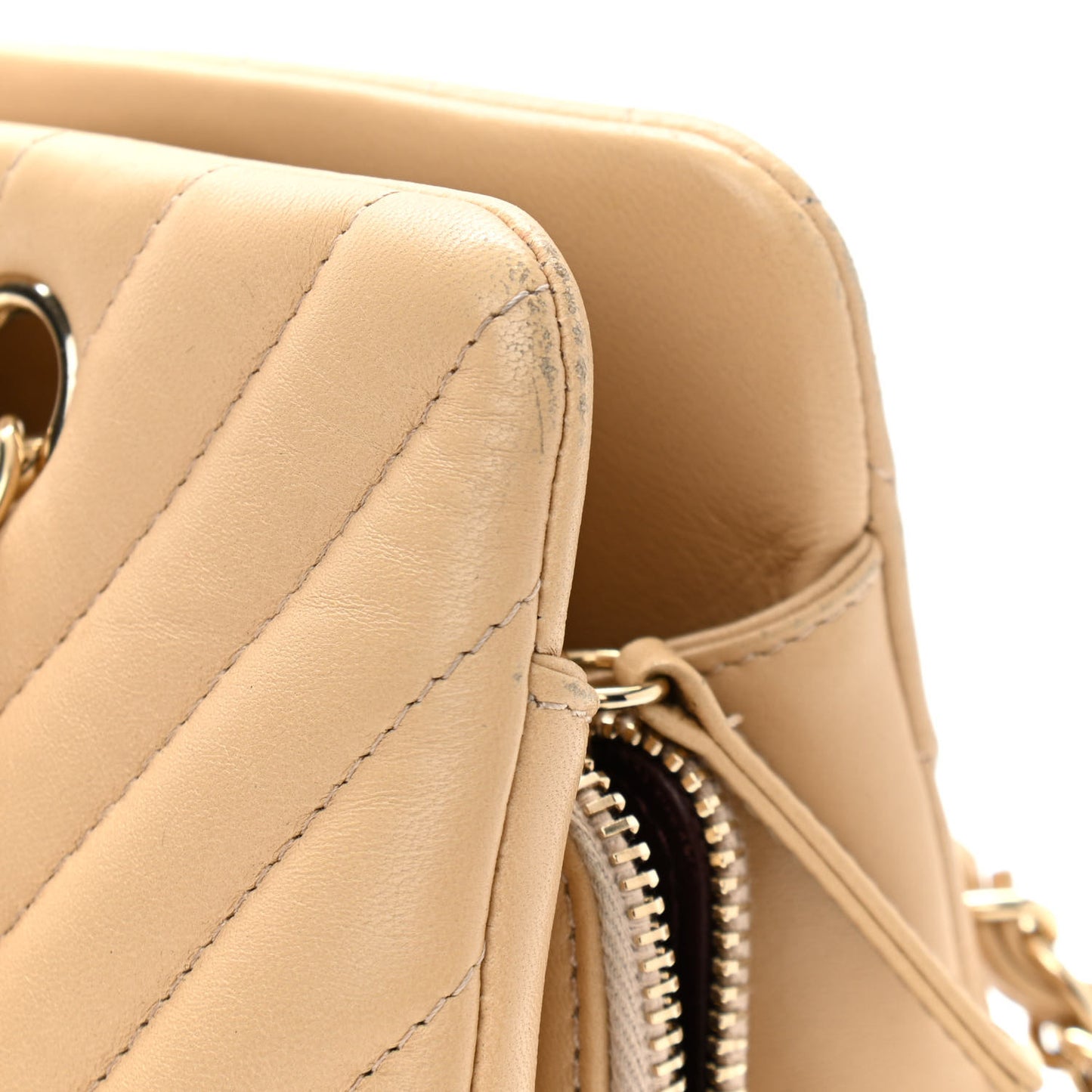 Lambskin Surpique Chevron Large Tote Beige
