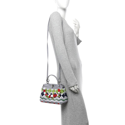 Fendi Nappa Raffia Embroidered Mini Peekaboo Iconic Satchel Grey Multicolor 2 of 10
