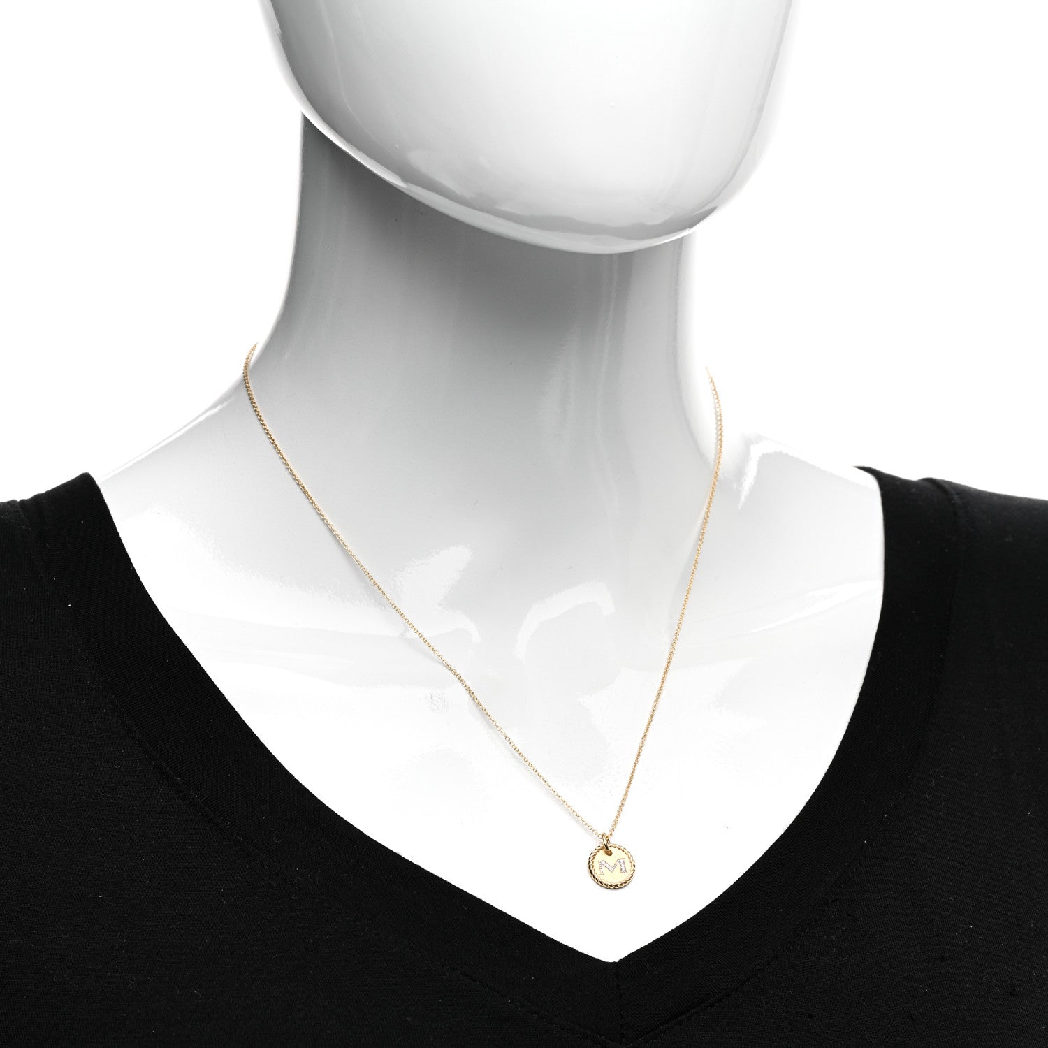 David Yurman 18K Yellow Gold Diamond Initial M Charm Necklace 2 of 4