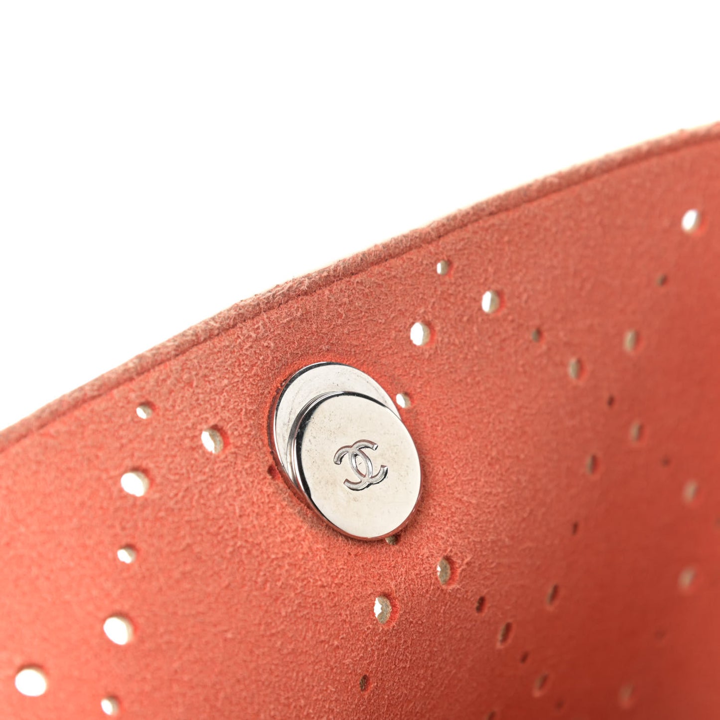 Perforated Grained Calfskin Small Shopping Tote Light Coral