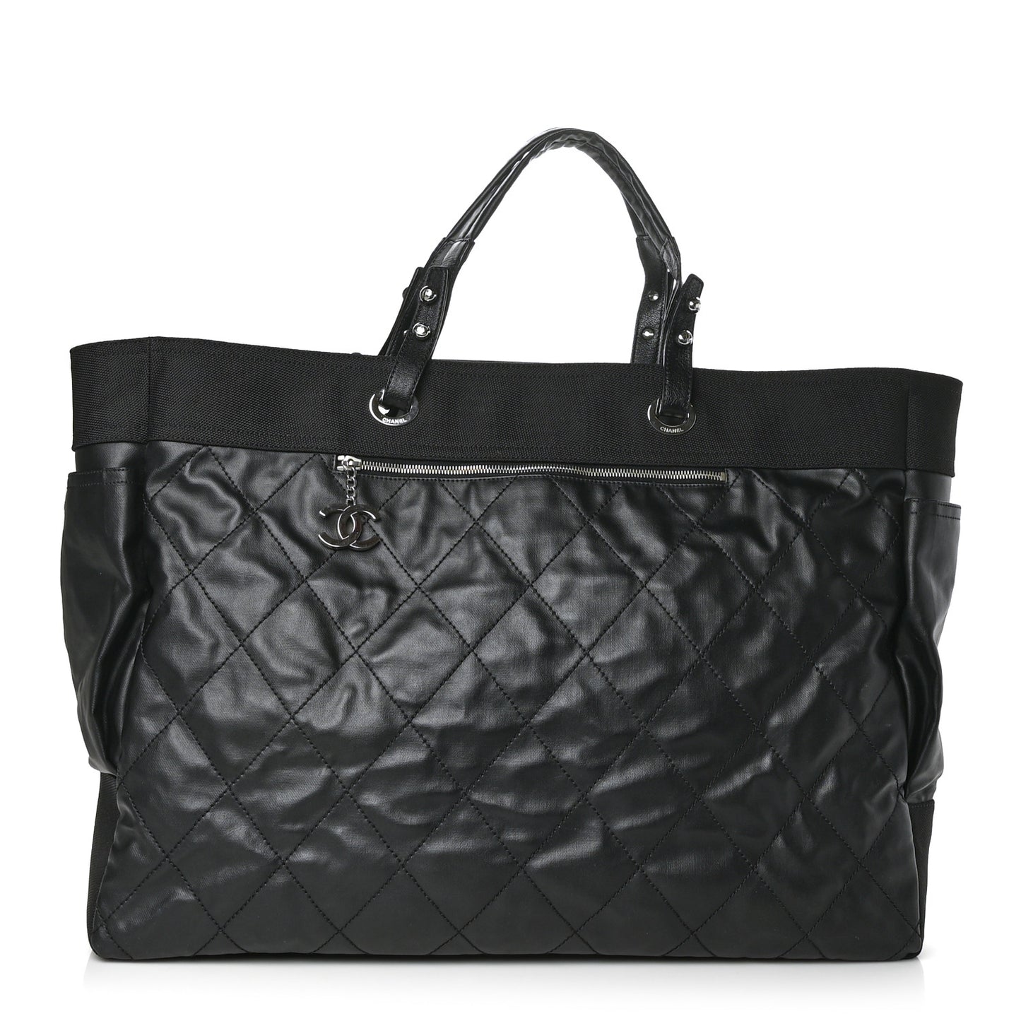 Coated Canvas Stitched XL Paris Biarritz Tote Black