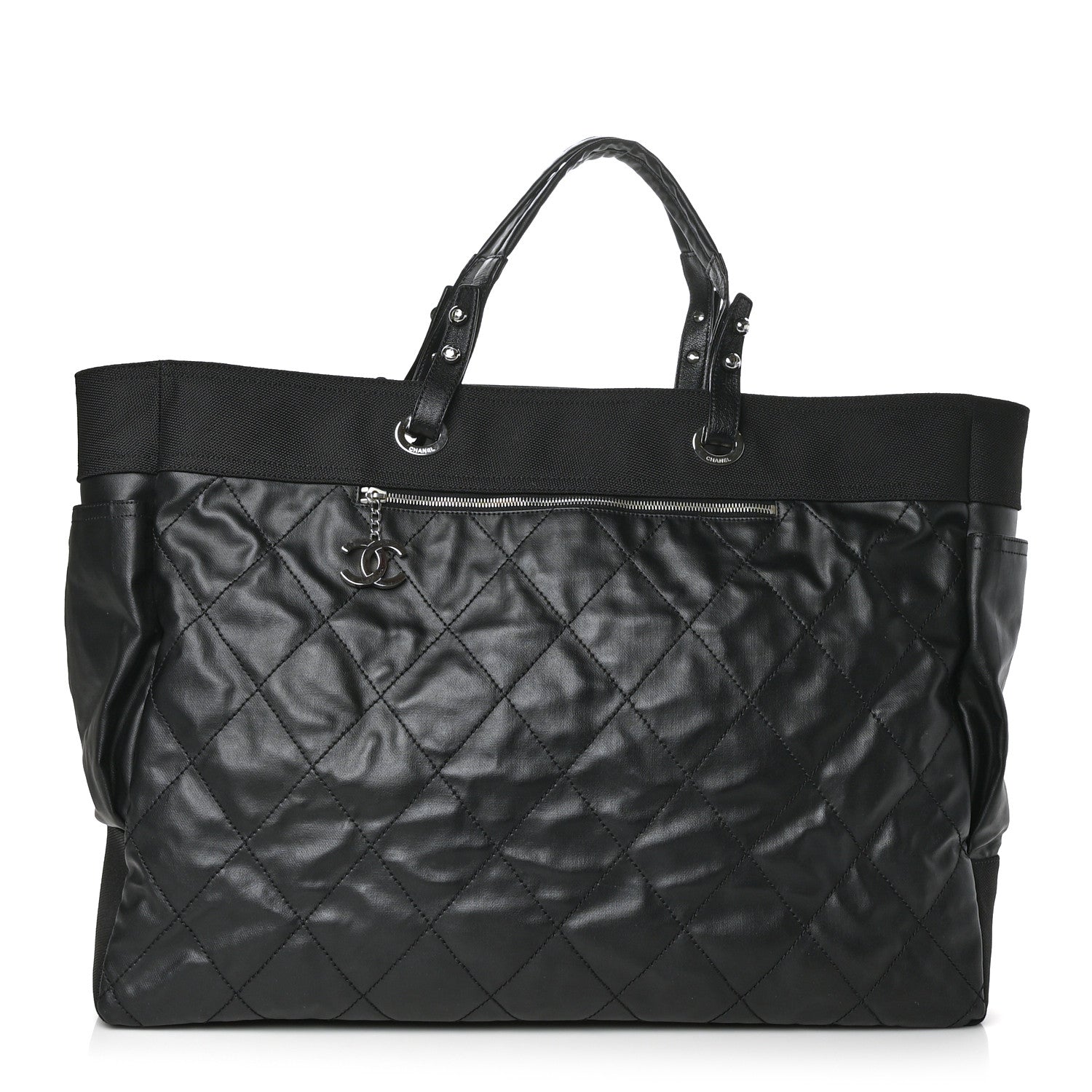 Chanel Coated Canvas Stitched XL Paris Biarritz Tote Black 2 of 13