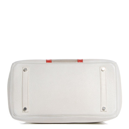 Hermes Taurillon Clemence Lizard Club Birkin 35 Blanc Gris Perle Sanguine 6 of 23