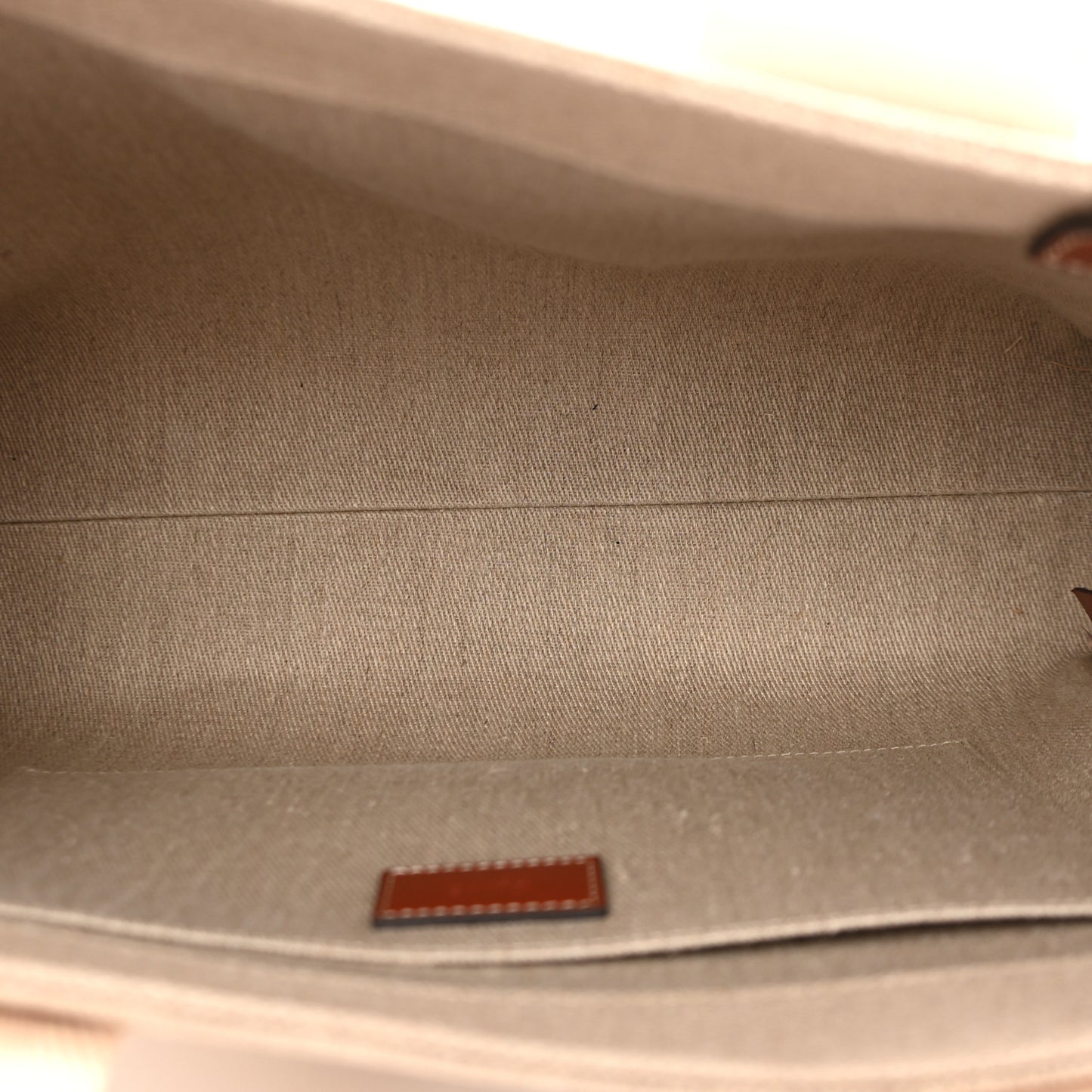 Linen Calfskin Medium Woody Ribbon Tote White Brown
