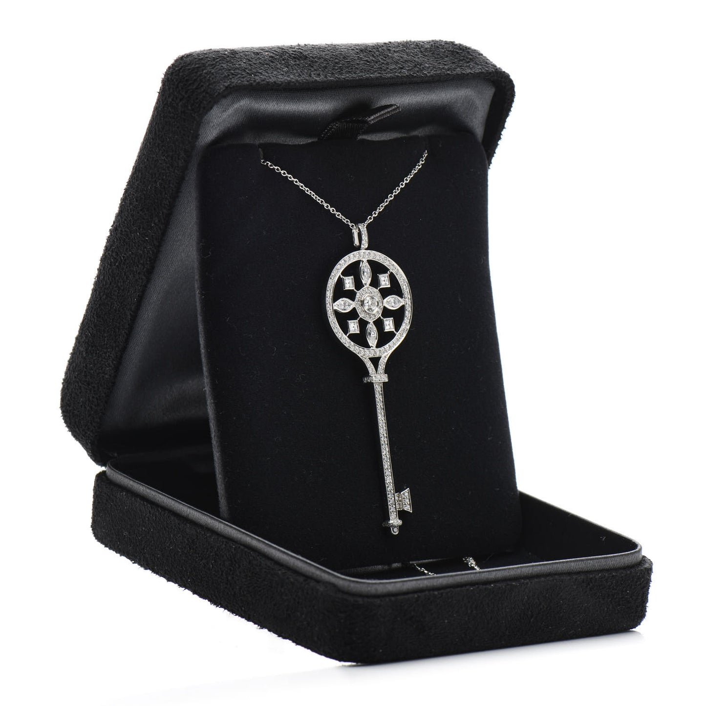 Platinum Diamond Kaleidoscope Key Pendant Necklace