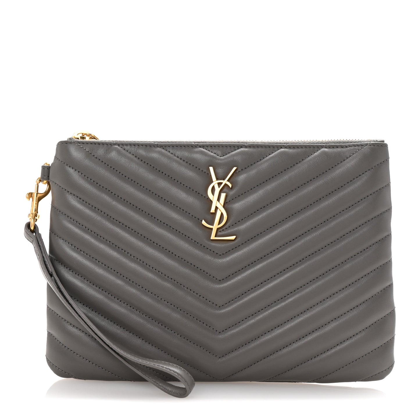 Calfskin Matelasse Chevron Monogram A5 Wristlet Dark Smog