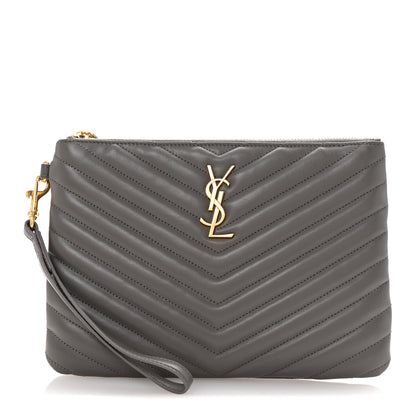 Saint Laurent Calfskin Matelasse Chevron Monogram A5 Wristlet Dark Smog 1 of 7
