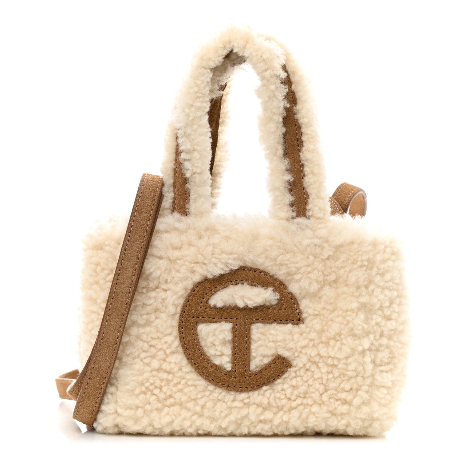 TELFAR X UGG Suede Shearling Reverse Small Shopping Bag Natural FASHIONPHILE