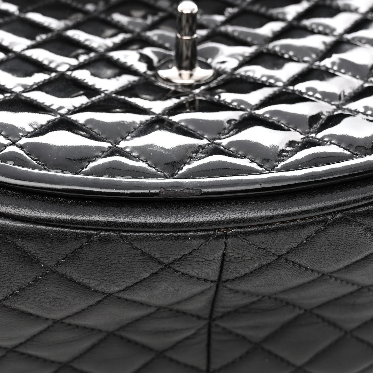 Lambskin Patent Classic Twist Crescent Flap Bag Black
