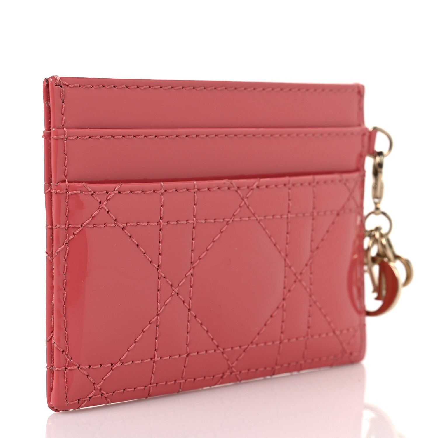 Christian Dior Patent Cannage Lady Dior Five-Slots Card Holder Peach Blossom 3 of 9