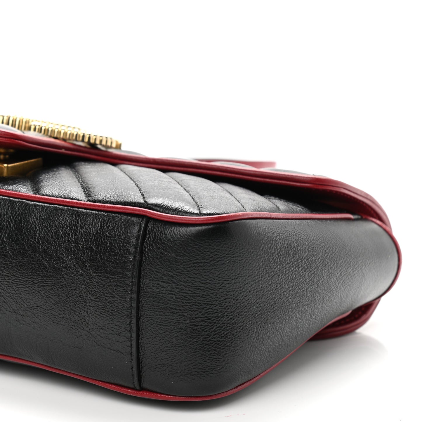 Vintage Effect Calfskin Matelasse Diagonal Small Torchon GG Marmont Shoulder Bag Black Romantic Cherry