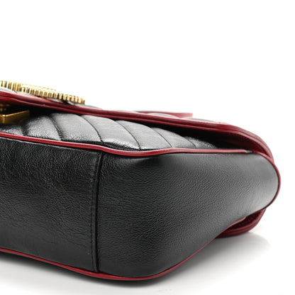 Gucci Vintage Effect Calfskin Matelasse Diagonal Small Torchon GG Marmont Shoulder Bag Black Romantic Cherry 10 of 10