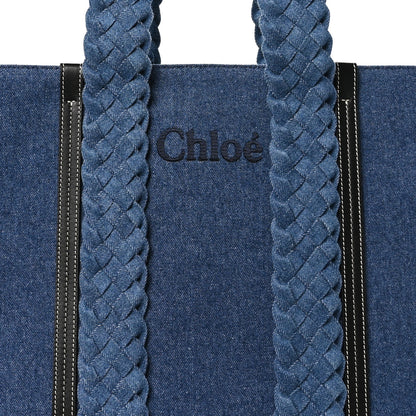 Chloe Denim Calfskin Large Braided Woody Ribbon Tote Blue 8 of 10