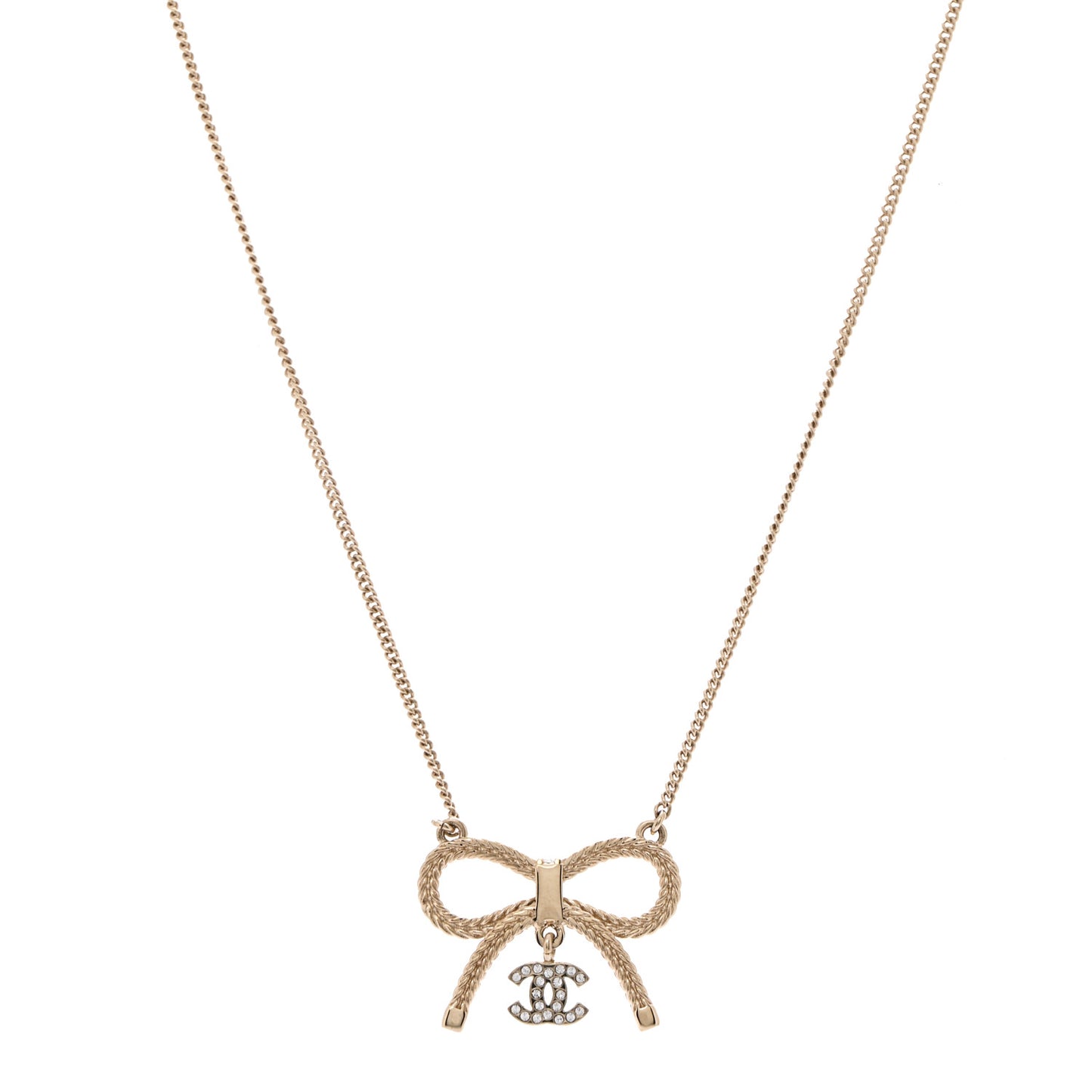 Crystal CC Bow Drop Necklace Gold