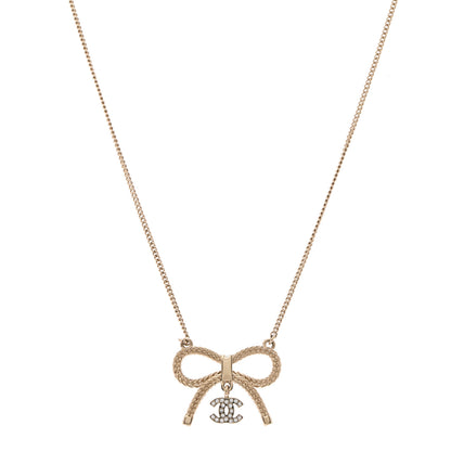 Chanel Crystal CC Bow Drop Necklace Gold 1 of 7