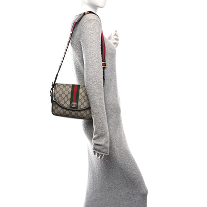 Gucci GG Supreme Monogram Textured Dollar Calfskin Web Studded Mini Ophidia Flap Shoulder Bag Beige Ebony New Acero 2 of 12