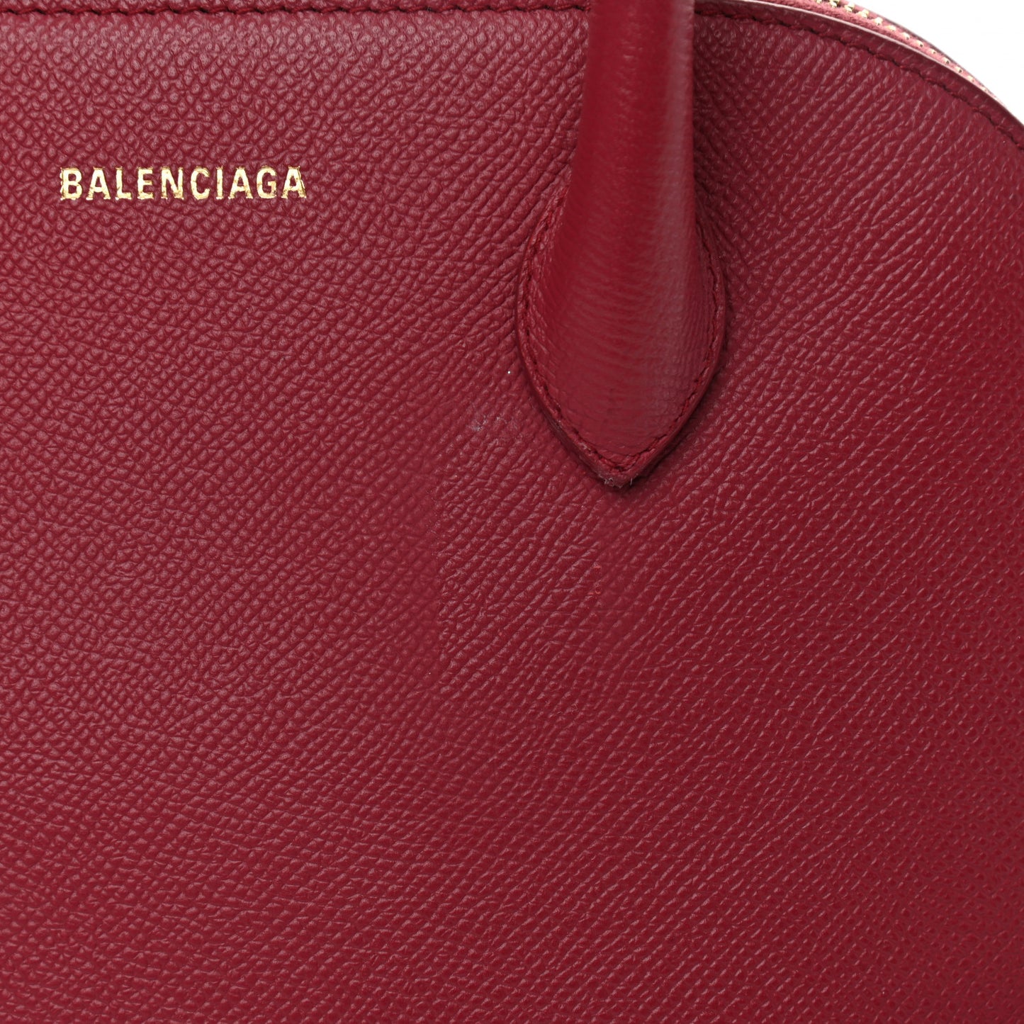 Signature Grained Calfskin Logo S Ville Top Handle Bag Rouge Grenat White