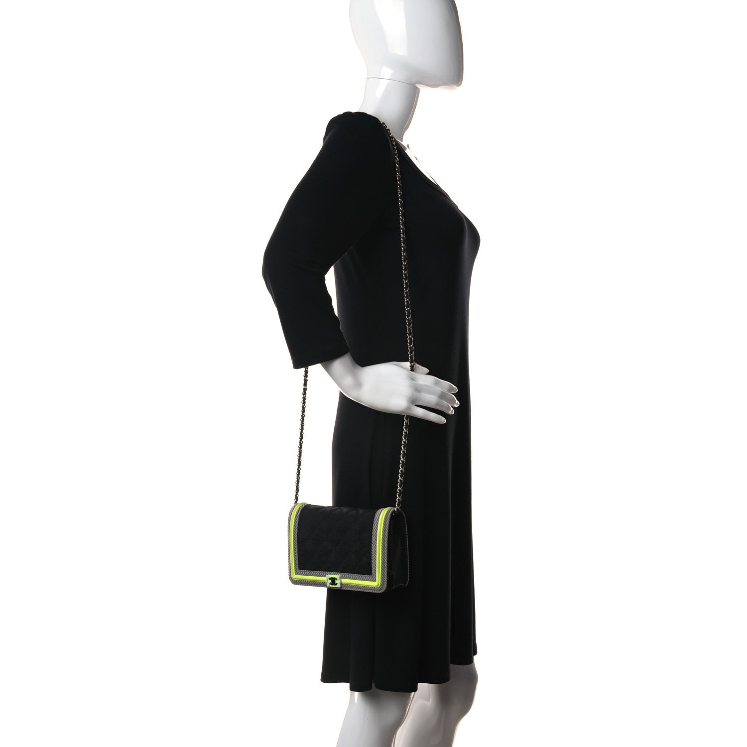 Chanel Canvas Quilted Small Fluo Boy Flap Black Grey Yellow 2 of 14