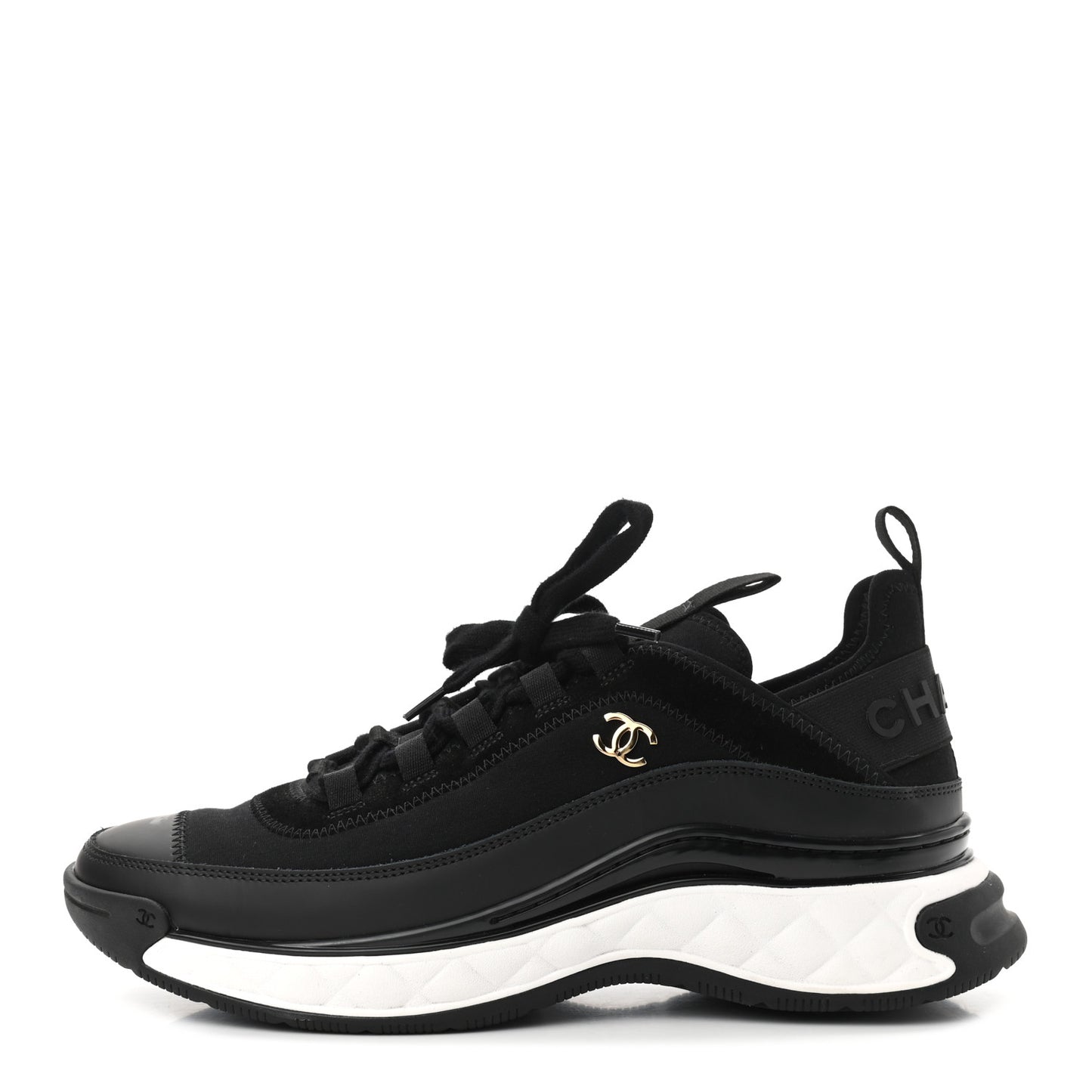 Velvet Calfskin Mixed Fibers CC Sneakers 40 Black