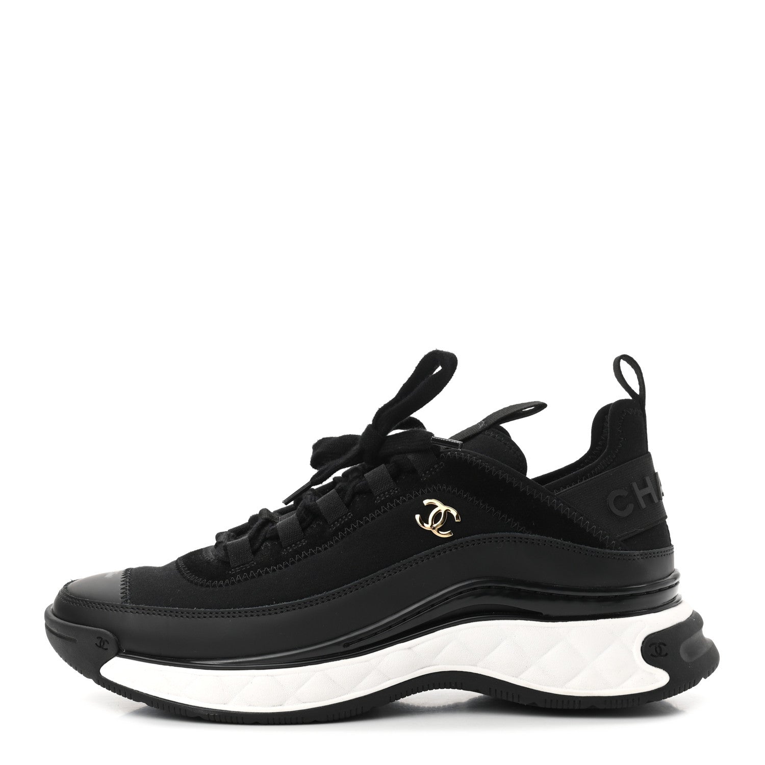 Chanel Velvet Calfskin Mixed Fibers CC Sneakers 40 Black 1 of 9