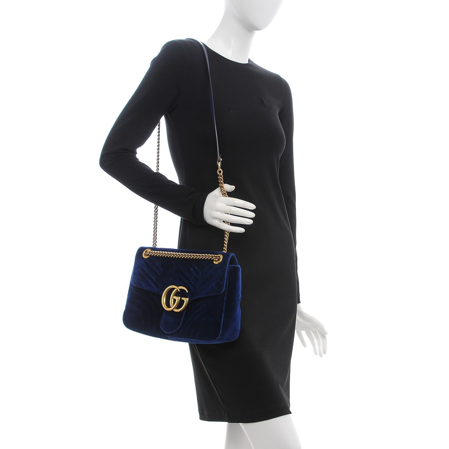 Gucci Velvet Matelasse Medium GG Marmont Shoulder Bag Cobalt Blue 2 of 7