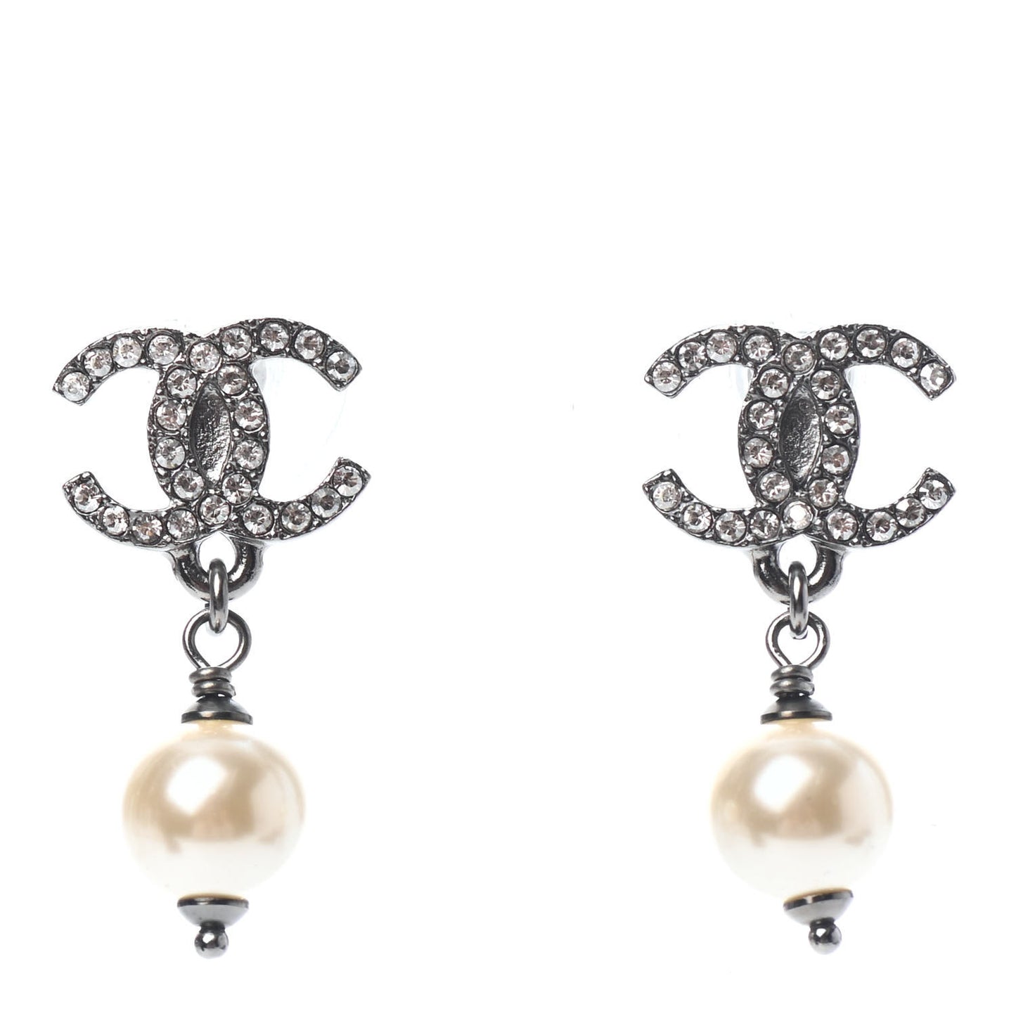 Crystal Pearl CC Drop Earrings Silver