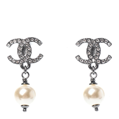 Chanel Crystal Pearl CC Drop Earrings Silver 1 of 4