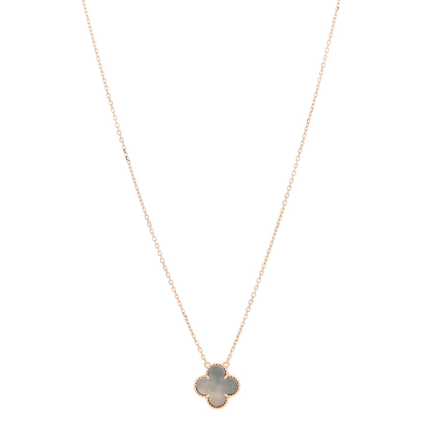 18K Rose Gold Gray Mother of Pearl Vintage Alhambra Pendant Necklace