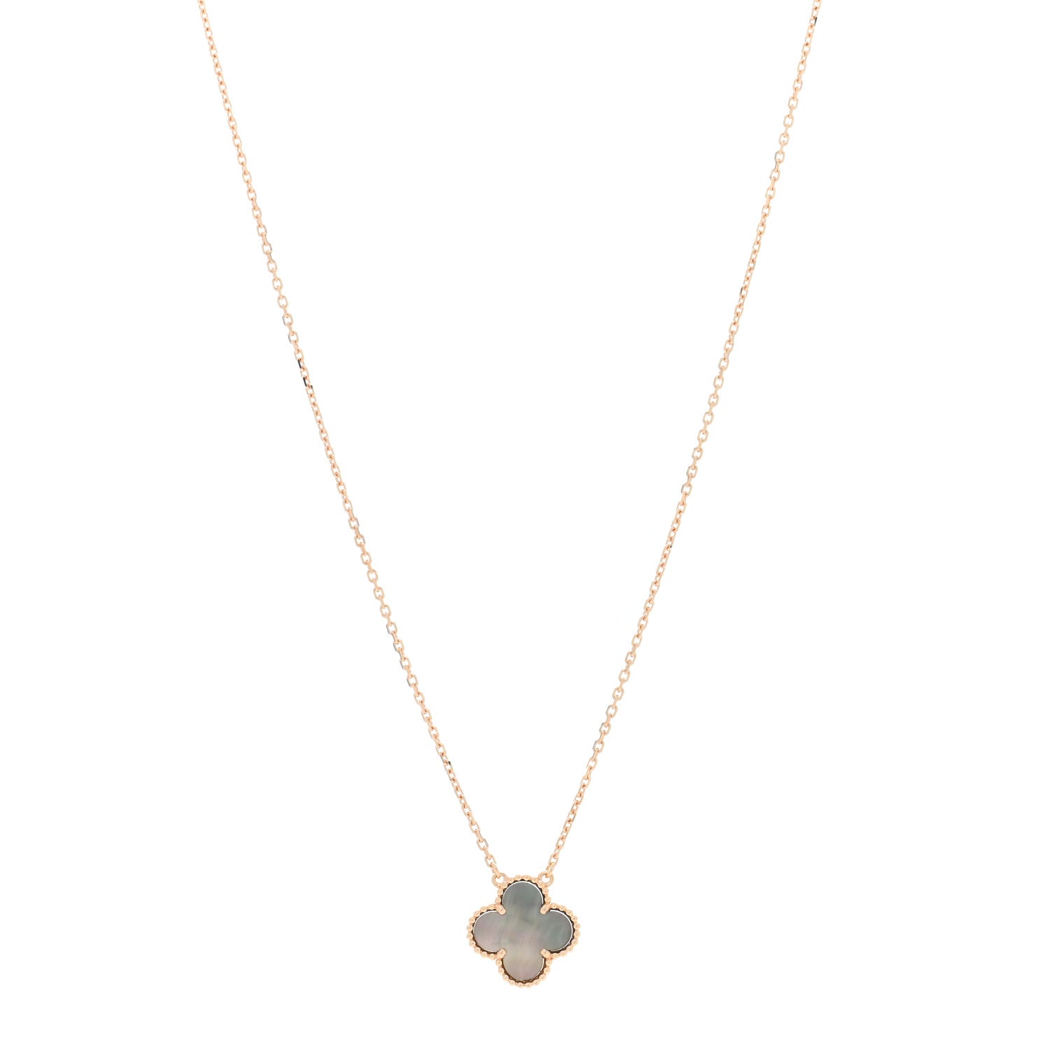 Van Cleef & Arpels 18K Rose Gold Gray Mother of Pearl Vintage Alhambra Pendant Necklace 1 of 5