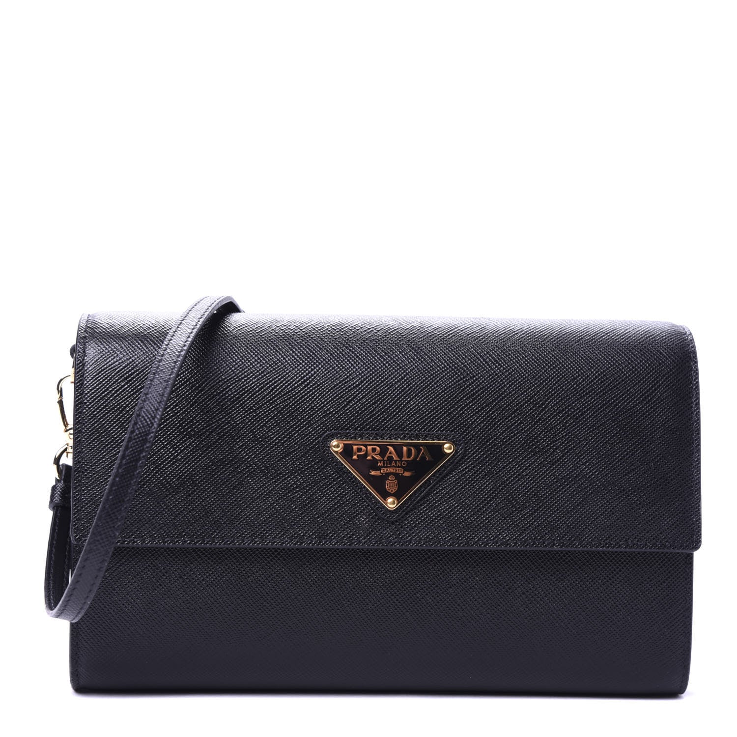Prada Saffiano Wallet With Shoulder Strap Black 1 of 10