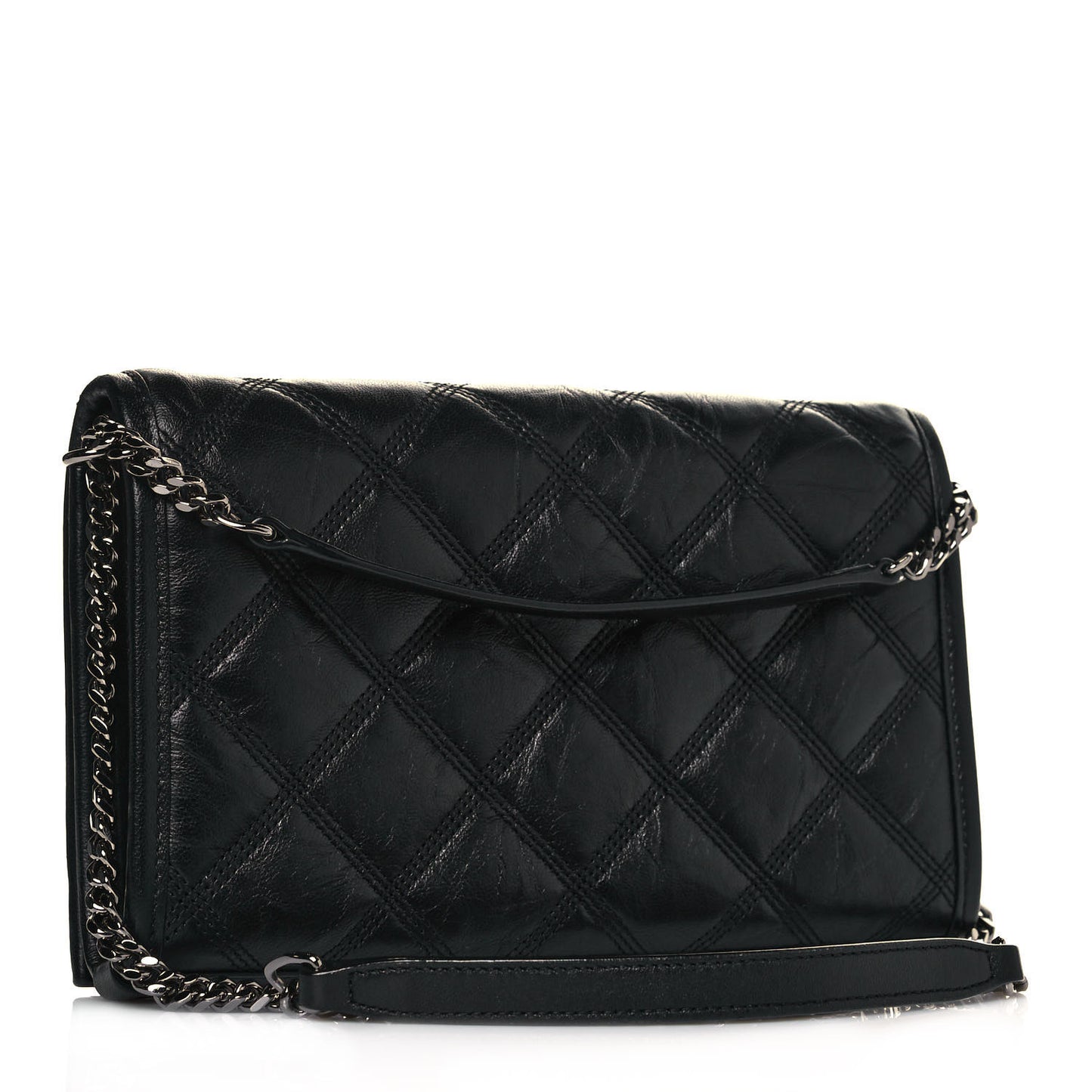 Lambskin Diamond Quilted Becky Chain Wallet Black