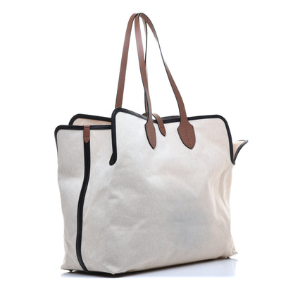 Burberry Cotton Canvas Calfskin Large Soft Belted Tote Bag Natural 3 of 8