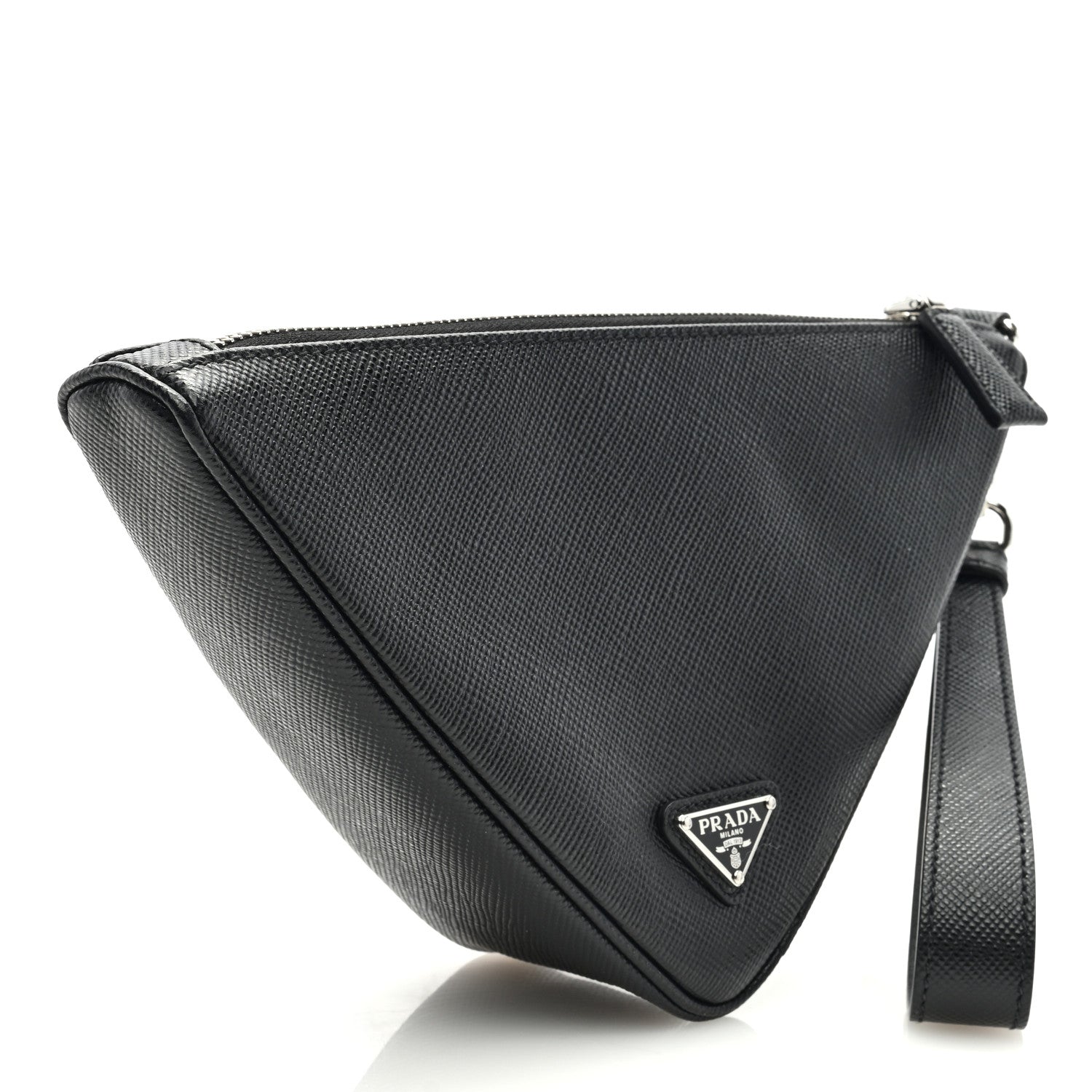 Prada Saffiano Cuir Triangle Logo Embossed Triangle Wristlet Black 3 of 8