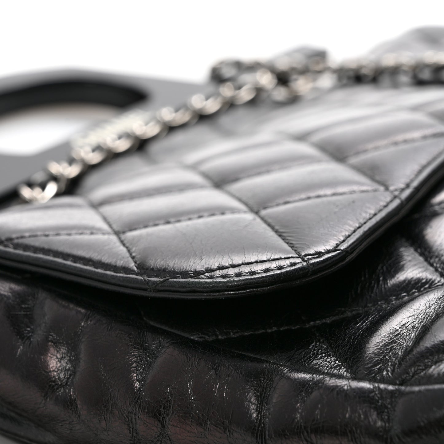 Glazed Calfskin Quilted Small CC Delivery Tote Black