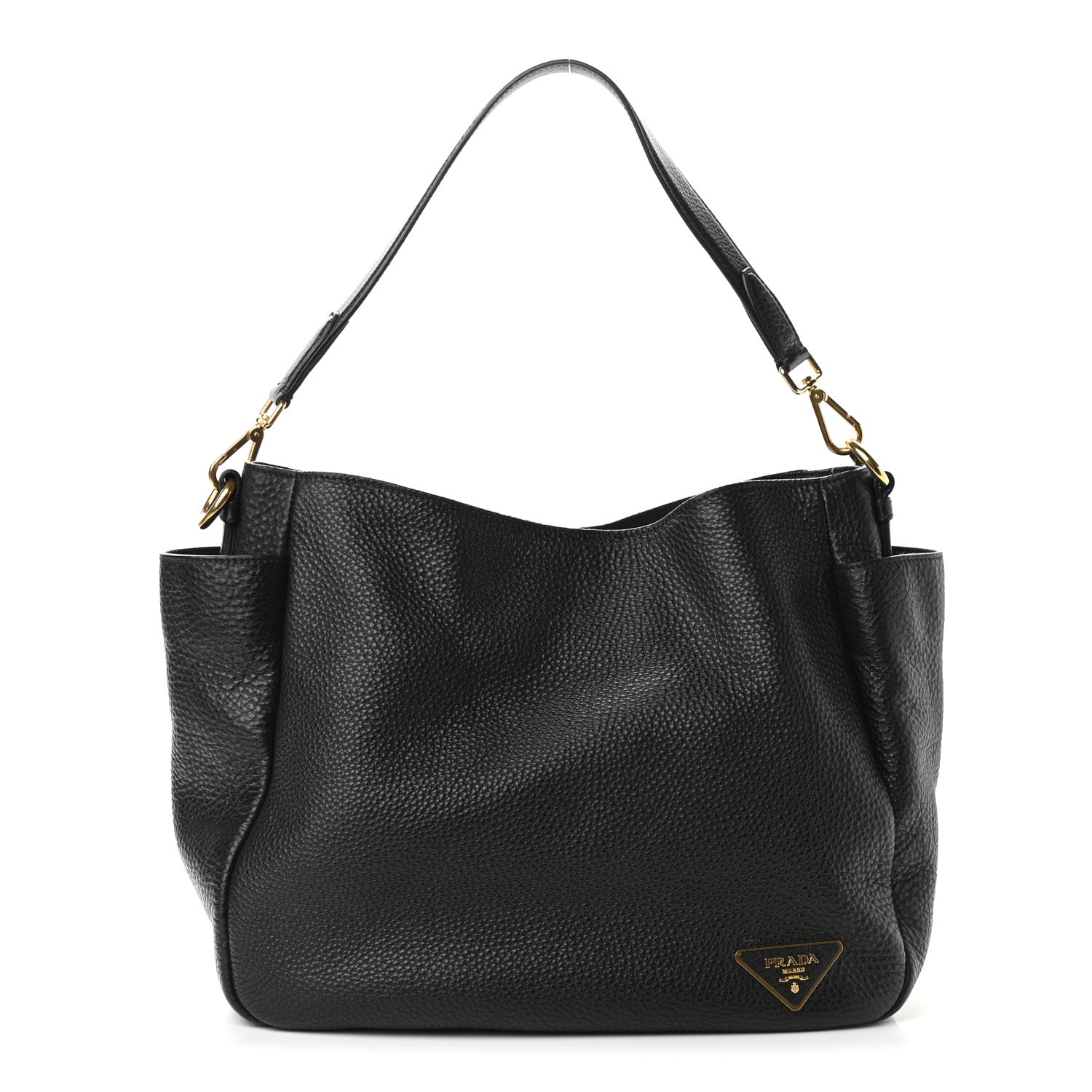 Prada Vitello Daino Side Pocket Hobo Black 1 of 10