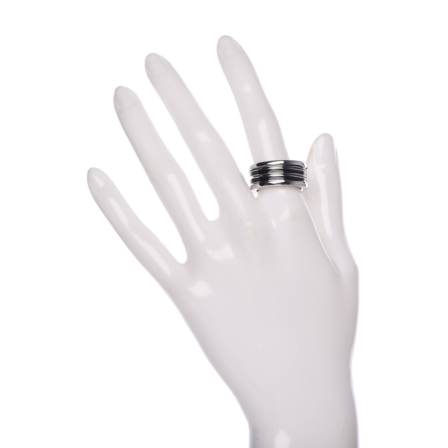 18K White Gold Black Enamel B.Zero1 Three-Band Ring 57 8