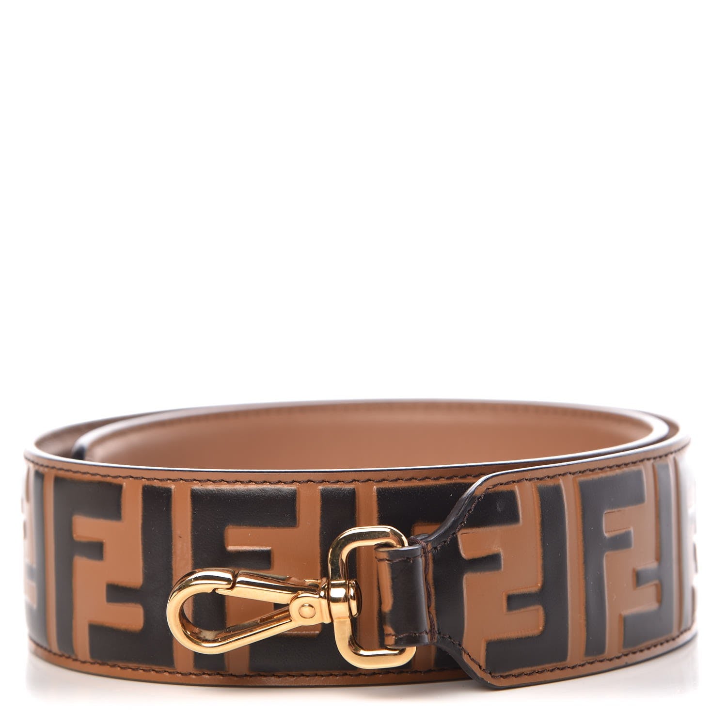Fendi Calfskin FF 1974 Embossed Strap You Tobacco Black 1 of 4